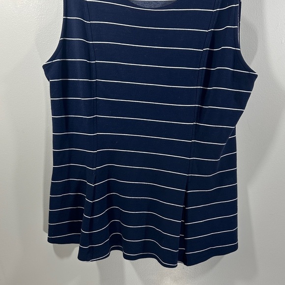 Ann Taylor Dark Blue and White Sleeveless Top Nautical Fitted Peplum - Picture 3 of 6